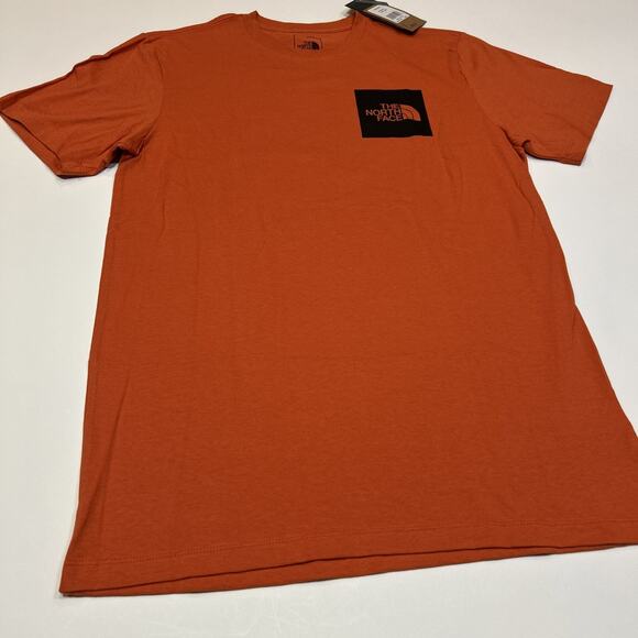 The North Face Men’s Medium T-Shirt Orange NWT Short Sleeve 100% Cotton Box Logo - Picture 7 of 13